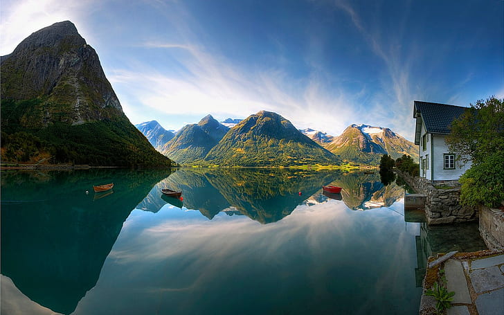 pemandangan, fotografi, gunung, rumah, danau, langit, refleksi, Wallpaper HD
