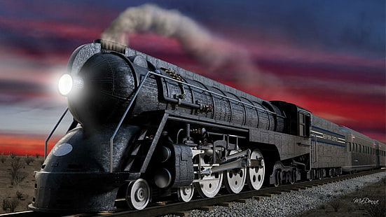 Motore a vapore, tecnologia, vintage, viaggio, treno, fumo, motore a vapore, luminoso, tramonto, choo, v tempi, Sfondo HD HD wallpaper