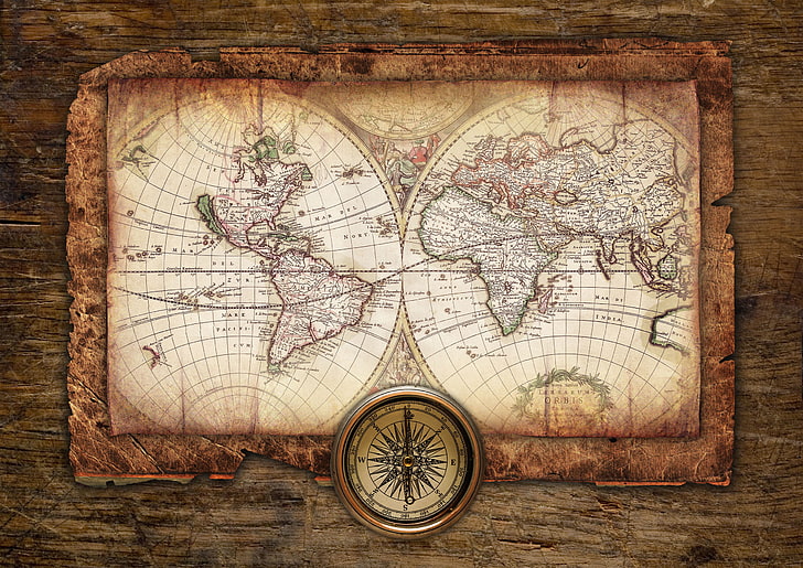 Weltkarte digitale Tapete, Schreibtisch, Karte, Kompass, Tapeten, HD-Hintergrundbild