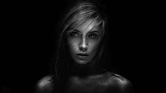 المرأة ، الوجه ، أحادية اللون ، كسينيا كوكوريفا، خلفية HD HD wallpaper