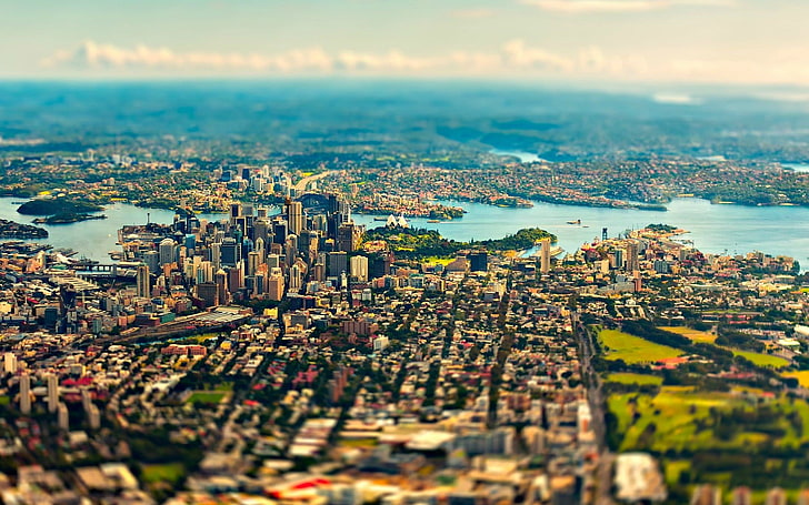 ciudad, vista panorámica de metrópolis durante el día, ciudad, paisaje urbano, cambio de inclinación, río, edificio, rascacielos, paisaje, Sydney, Australia, Fondo de pantalla HD