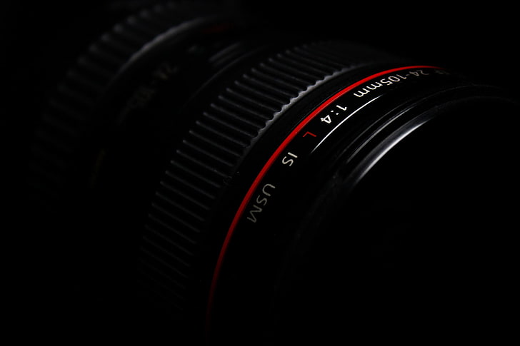 black and red 105 mm lens, black, camera, the camera, lens, canon, HD wallpaper