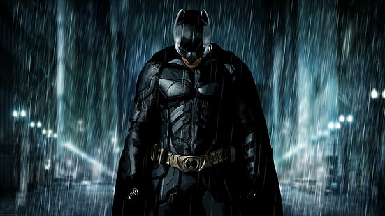Бэтмен, дождь, супергерой, MessenjahMatt, люди, Темный рыцарь, кино, HD обои HD wallpaper