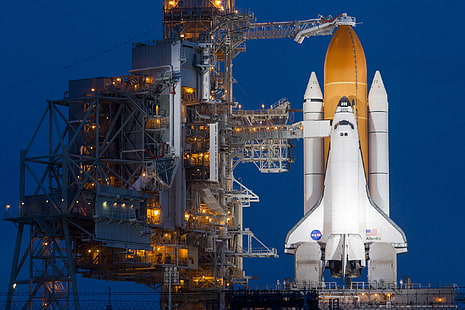 lampu, Atlantis, Shuttle, NASA, pelabuhan antariksa, landasan peluncuran, Wallpaper HD HD wallpaper