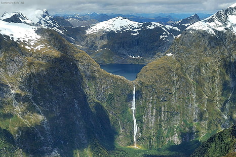 Sutherland Falls, Nowa Zelandia, wodospad, przyroda, krajobraz, dzicz, góry, Tapety HD HD wallpaper