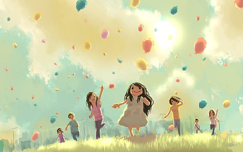 Glückliche zeichnende Kinder, Kinder, Spiel, Kinder, glücklich, 3d und Zusammenfassung, HD-Hintergrundbild HD wallpaper