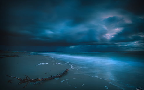 снимка на брега през нощта, природа, море, плаж, HD тапет HD wallpaper