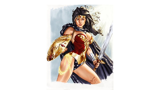 Wonder Woman การ์ตูนดีซีภาพประกอบพื้นหลังเรียบง่าย, วอลล์เปเปอร์ HD HD wallpaper