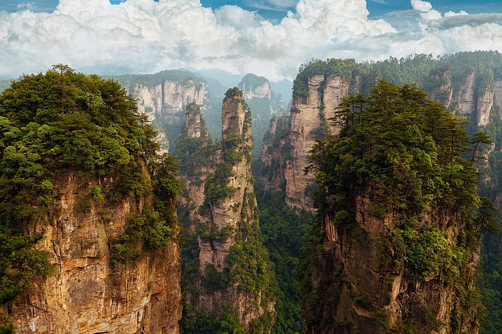 горы, небо, облака, скалы, Китай, Пандора, провинция Хунань, национальный лесной парк Хунань Чжанцзяцзе, национальный лесной парк Чжанцзяцзе, HD обои