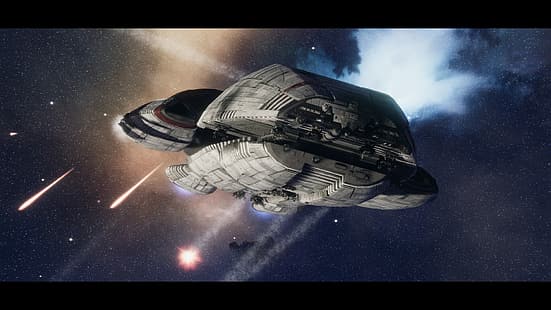 Battlestar, Battlestar Galactica, punto muerto, galactica, espacio, batalla espacial, guerra, barco, acorazado, nave espacial, flota colonial, tostadora, Fondo de pantalla HD HD wallpaper