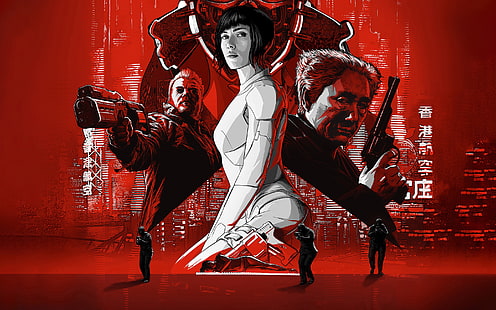 Scarlet Johanson poster, Ghost in the Shell, Scarlett Johansson, Kusanagi Motoko, Batou, movies, HD wallpaper HD wallpaper