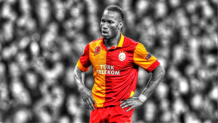 Didier Drogba, men's red and yellow jersey, sports, 1920x1080, football, soccer, didier drogba, galatasaray istanbul, HD wallpaper