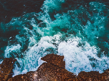 oceano, vista dall'alto, schiuma, onde, natura, Sfondo HD HD wallpaper