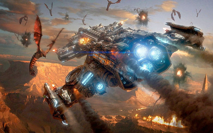 spaceship painting, StarCraft, StarCraft II : Heart Of The Swarm, strategy games, fantasy art, Xbox, PC gaming, HD wallpaper