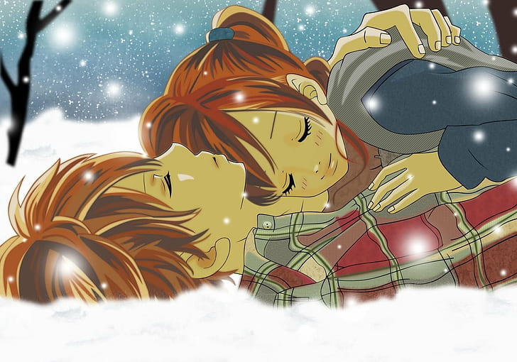 Anime, hermosa, personajes, pareja, romántica, serie, nieve, árbol, Fondo  de pantalla HD | Wallpaperbetter
