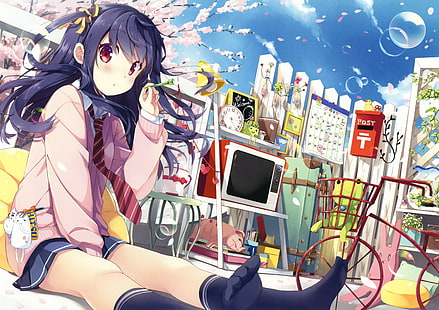anime girls, personaggi originali, uniforme scolastica, Sfondo HD HD wallpaper