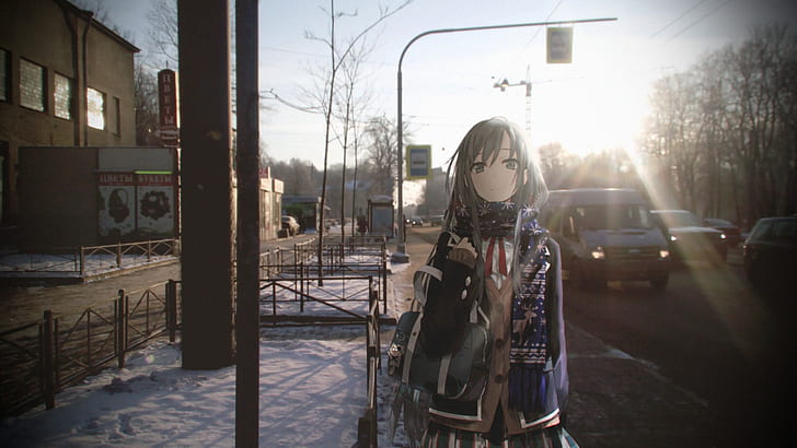 illustration de personnage anime aux cheveux gris, filles anime, neige, Fond d'écran HD