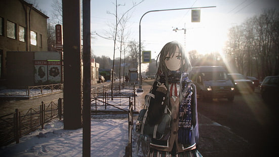 Ilustração de personagem de anime feminino de cabelos grisalhos, meninas de anime, neve, HD papel de parede HD wallpaper