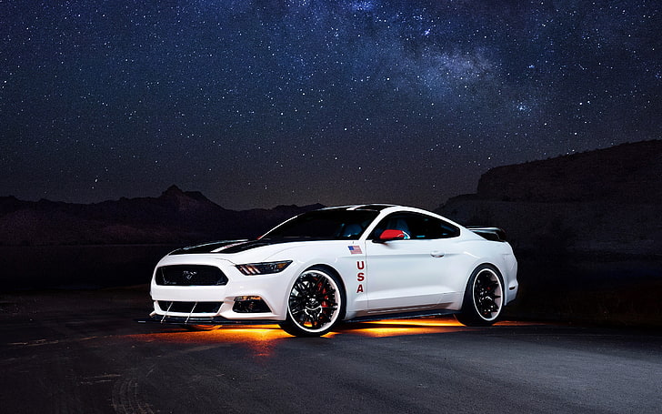white Ford Mustang coupe, Ford Mustang GT Apollo Edition, car, muscle cars, HD wallpaper