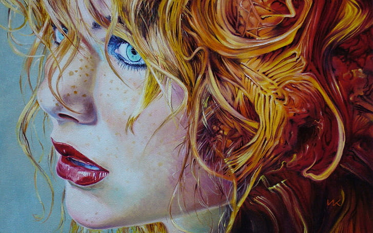 Face Redhead Freckles Drawing HD, digital / artwork, drawing, face, redhead, กระ, วอลล์เปเปอร์ HD