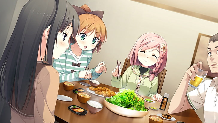 three female anime characters wallpaper, your diary, ayase sayuki, food, company, HD wallpaper