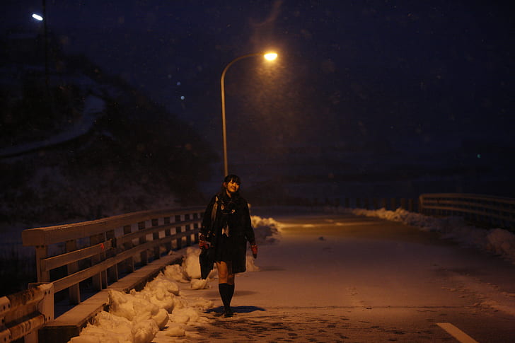 Airi Suzuki, snow, school uniform, HD wallpaper