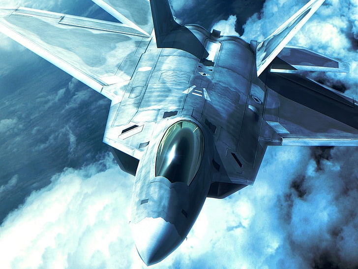 gray aircraft wallpaper, jet fighter, aircraft, F22-Raptor, Ace Combat, video games, HD wallpaper
