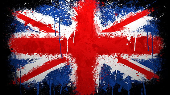 英国、旗、ユニオンジャック、ペイントスプラッタ、英国の旗、 HDデスクトップの壁紙 HD wallpaper