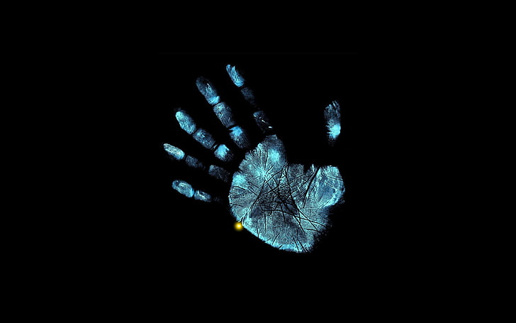 niebieska ręka, Frędzle (serial TV), odciski dłoni, czarne tło, minimalizm, dłonie, palce, kosmici, Tapety HD