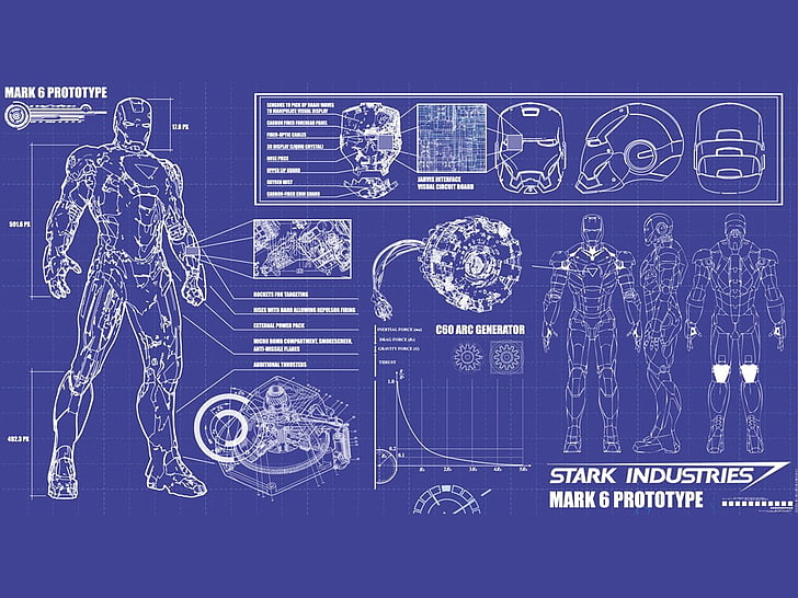 Iron Man Stark Industries Mark 6 Illustrazione del prototipo, Iron Man, Sfondo HD