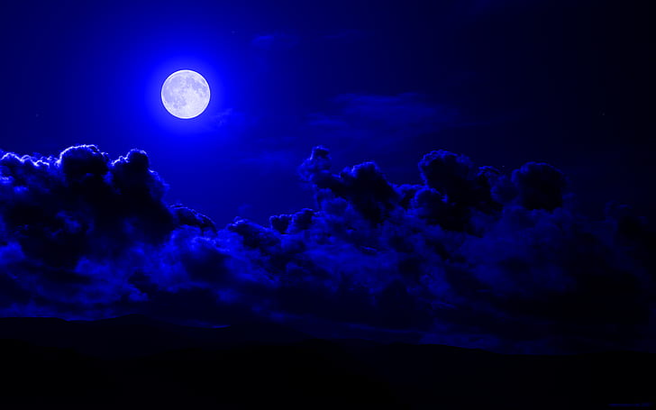 небо, ночь, облака, луна, HD обои