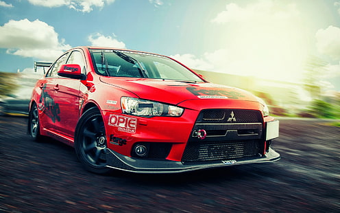 Mitsubishi Lancer Evolution X, червен суперавтомобил, Mitsubishi, Червен, Суперкар, HD тапет HD wallpaper