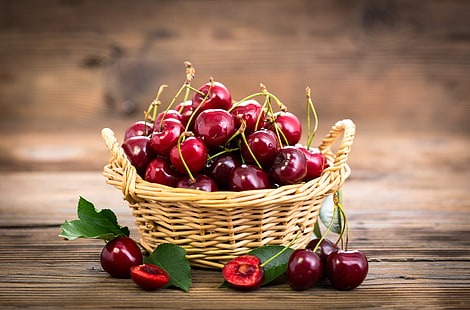 berries, basket, fresh, cherry, fruit, ripe, HD wallpaper HD wallpaper
