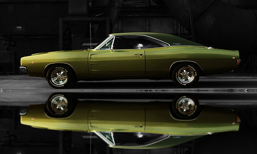 1968 Dodge Charger, green classic dodge charger, mopar, hemi, muscle, classic, cars, HD wallpaper HD wallpaper