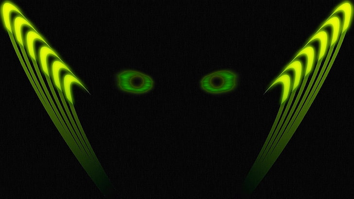 eyes, green, glowing, black, faded, abstract, HD wallpaper