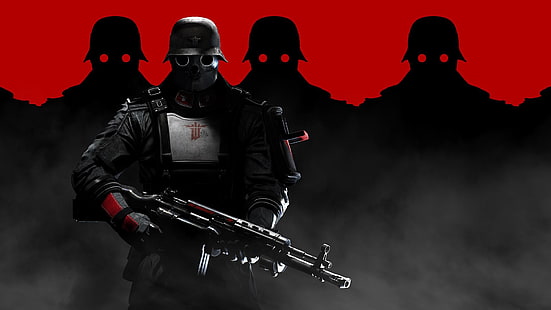 мъж, който държи пушка цифров тапет, Wolfenstein: The New Order, видео игри, HD тапет HD wallpaper