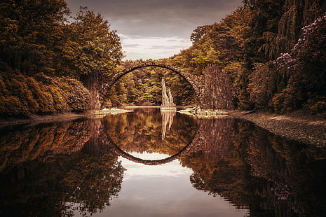 มนุษย์สร้างสะพานปีศาจสะพานเยอรมนีสะท้อนแม่น้ำ, วอลล์เปเปอร์ HD HD wallpaper