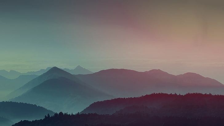 Foggy, Gradient, Mountains, HD wallpaper