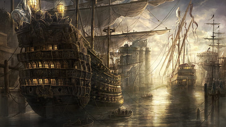 Pirate Ship Schooner HD, ดิจิตอล / อาร์ตเวิร์ค, เรือ, โจรสลัด, เรือใบ, วอลล์เปเปอร์ HD