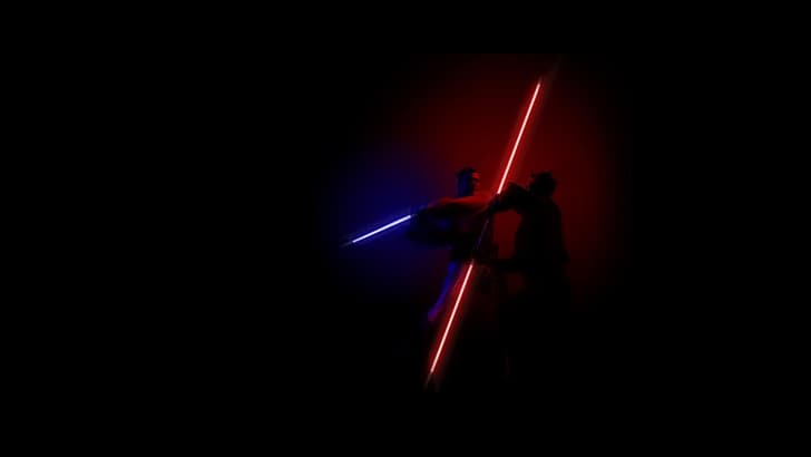minimalizm sztuka gwiezdne wojny bitwa czarne tło Jedi miecz świetlny Sith Darth Maul Obi-WAN Kenobi, Tapety HD