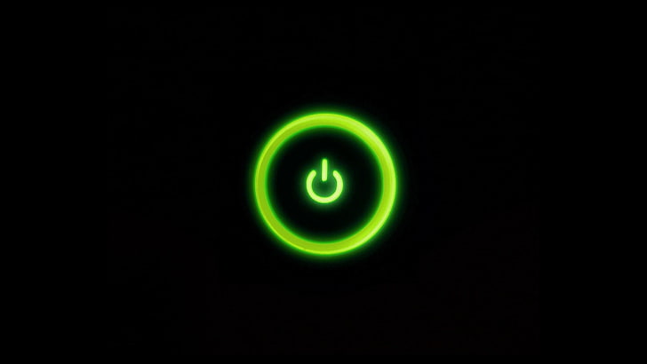 ilustrasi tombol daya, tombol daya, latar belakang sederhana, minimalis, hitam, hijau, Wallpaper HD
