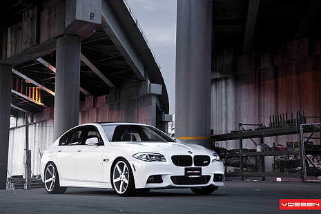 BMW, branco, tuning, 5 séries, f10, vossen, HD papel de parede HD wallpaper