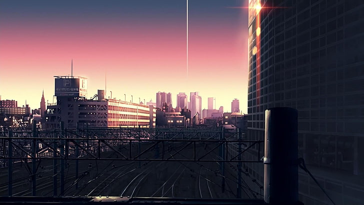 gray high-rise building, anime, nature, The Place Promised In Our Early Days, cityscape, HD wallpaper