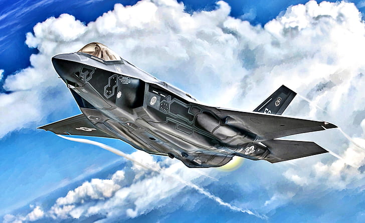 เครื่องบินขับไล่, Lockheed Martin F-35 Lightning II, เครื่องบิน, ศิลปะ, เครื่องบินขับไล่เจ็ท, เครื่องบินรบ, วอลล์เปเปอร์ HD