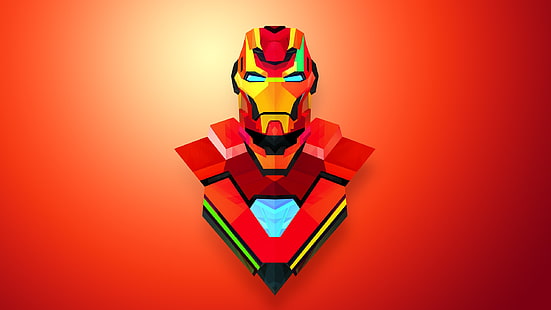 Ilustracja Iron Mana, streszczenie, Justin Maller, Iron Man, czerwony, gradient, Tapety HD HD wallpaper