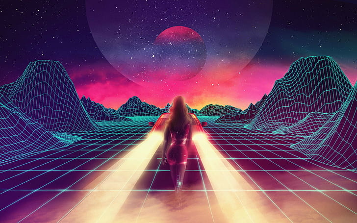 1980-an, mobil, synthwave, neon, New Retro Wave, game retro, Wallpaper HD