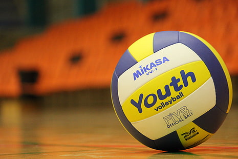 blå och gul Mikasa ungdomsvolleyboll, volleybollbollar, volleyboll, sport, HD tapet HD wallpaper