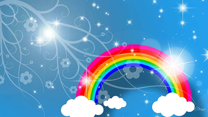 I Love Rainbows, lights, abstract, flower vine, clouds, rainbow, 3d and abstract, HD wallpaper