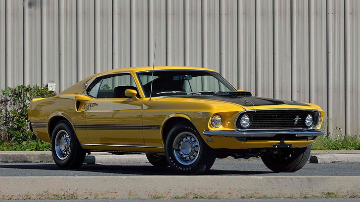 1969, cars, fastback, ford, mach-1, mustang, yellow, HD wallpaper