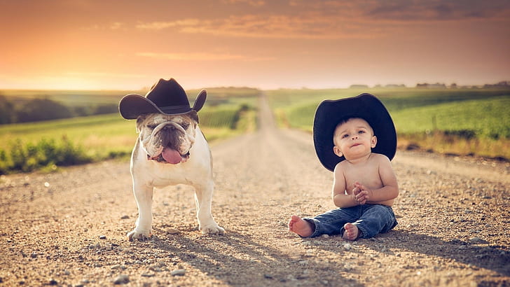 crianças cão chapéus de cowboy animais jake olson road nebraska, HD papel de parede